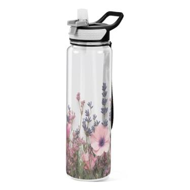 Imagem de ATTX Garrafa de água rosa flores silvestres, 947 ml, à prova de vazamento e livre de BPA, garrafas de água reutilizáveis de plástico Tritan para viagem, academia, corrida (82)