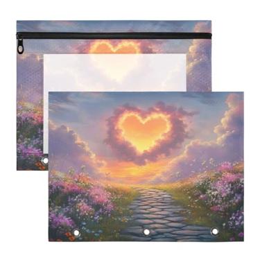 Imagem de SEHANY Pasta de lápis de flores de jardim com 3 anéis - bolsa de documentos com zíper tamanho A4 com janela transparente para sala de aula, escritório, 2 peças