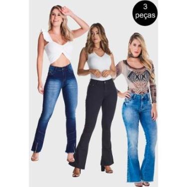 Imagem de Kit 3 Calças HNO Jeans Flare Petit Premium Azul-Feminino