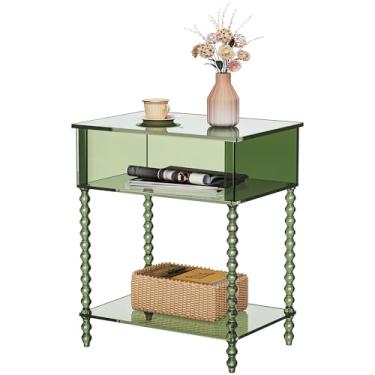 Imagem de Dewrhiixe Mesa lateral de acrílico, mesa de canto transparente de 3 camadas com armazenamento, mesa de cabeceira para sala de estar, quarto, escritório (verde, grande)