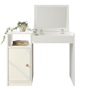 Imagem de Penteadeira de Madeira Compacta com Espelho e Gabinete para Banheiro Moderno(BRANCO)