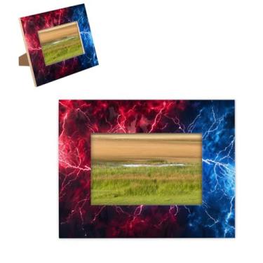 Imagem de hongjinglin Porta-retrato 12,76 x 17,78 cm, madeira, relâmpago, vermelho, azul, fresco, com tapete para parede e mesa, para decoração de casa e amigos da família, ideias de presente de casamento