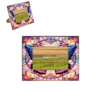 Imagem de hongjinglin Porta-retrato de 10 x 15 cm, moldura de madeira fofa borboleta de vidro rosa com tapete para exibição de parede e mesa, para decoração de casa e amigos da família, ideias de presente de