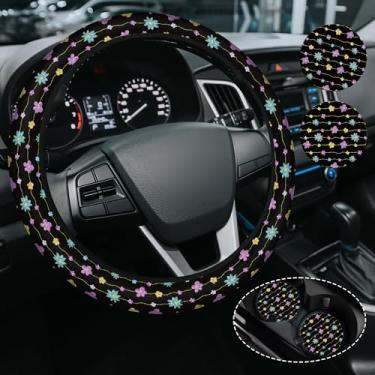 Imagem de Capa de volante fofa de margarida para mulheres e homens, antiderrapante de neoprene de alta elasticidade, acessórios de carro, capas de volante, universal de 38 cm para carros, SUVS, inclui 2