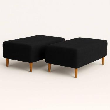 Imagem de Kit 2 Puffs Bela Manu Decor Madri Sued Preto Com Pés Palito 