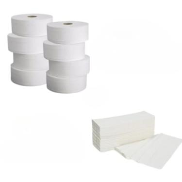 Imagem de Kit Papel Higiênico 8 Rolão 300m + Papel Toalha Interfolha 2 Dobras 21x20 Mil Folhas