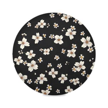 Imagem de Wassud Jogo americano com margaridas pretas tapetes de mesa redondos para cozinha e jantar tapetes laváveis resistentes ao calor decoração de mesa 39 cm