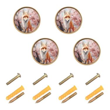 Imagem de CEBUGI Conjunto de 4 puxadores de gaveta redondos de flor de raposa com parafusos, puxadores de armário de cozinha para gaveta, porta, guarda-roupa, cômoda