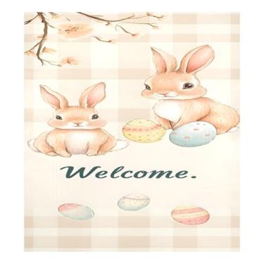 Imagem de Qilmy Capa magnética para máquina de lavar louça, coelhinho da páscoa e ovo, 58 x 66 cm, capa decorativa para geladeira para porta da frente, adesivo magnético, máquina de lavar, painel de geladeira