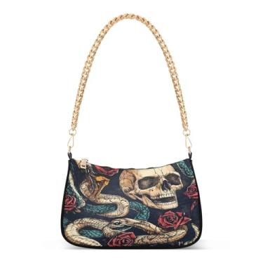Imagem de CEBUGI Bolsas transversais femininas bolsa de ombro bolsa de mão de cobra e caveira elegante bolsa clutch com alça de corrente