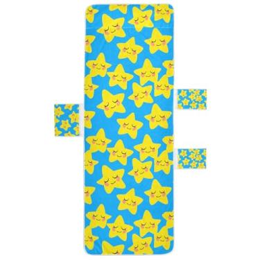 Imagem de STAYTOP Capa de toalha de cadeira de descanso, lindas estrelas amarelas macias, capas de cadeira de praia com bolsos para jardim ao ar livre, pátio, pátio, banhos de sol, gramado, 215 x 76 cm