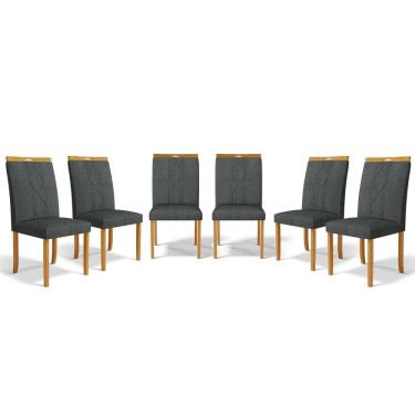 Imagem de Kit Com 6 Cadeiras Ana Madeira Maciça Estofadas Para Mesa De Jantar