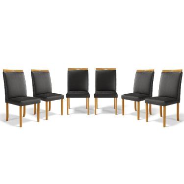 Imagem de Kit Com 6 Cadeiras Agnes Madeira Maciça Estofadas Para Mesa De Jantar