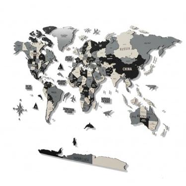Imagem de Colorfull Worlds Arte de parede de mapa-múndi de madeira 3D | Decoração de parede exclusiva com alfinetes para entusiastas de viagens | Decoração de parede para casa e escritório | Cinza | GG