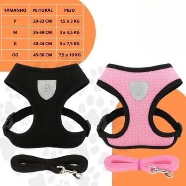 Imagem de Coleira Peitoral Ajustável para Cachorro e Gato com Guia – Peitoral Respirável Refletivo, Confortável e Seguro, Material Poliéster para Passeio(KIT 1 Preta + 1 Rosa,M)