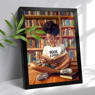 Imagem de Arte de parede afro-americana para meninas negras lendo fotos de livros em tela emoldurada presente afro-preto mulheres impressas pintura arte para adolescente sala de estar quarto sala de estudo sala
