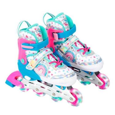 Imagem de Patins Inline Infantil Unitoys Colorido Led Holográfico, Freio Traseir