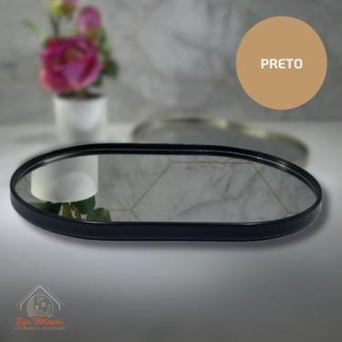 Imagem de Bandeja Decorativa Espelhada Luxo Oval Dourada Champanhe Preta Porta J