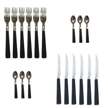 Imagem de Conjunto 18 Peças Mesa Posta Talheres Faqueiro Faca Garfo Colher De Sobremesa Cabo Preto Elegante Jantar Almoço