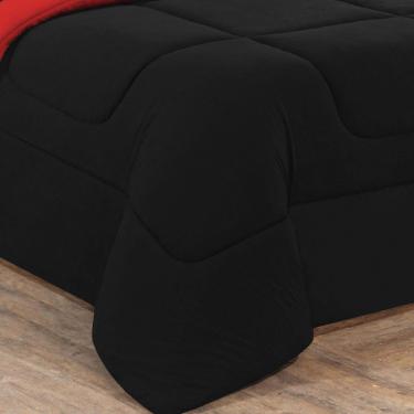 Imagem de Kit Edredom + Jogo De Lençol Malha 100% Algodão Gran Moratta 6 Peças Queen - Preto/Vermelho