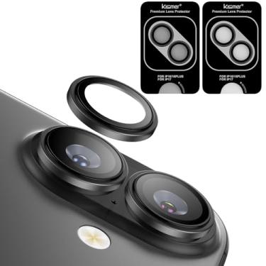 Imagem de KISMER Protetor de lente de câmera para iPhone 17, grau militar, à prova de estilhaçamento, liga metálica de alumínio, proteção de tela de vidro temperado, pacote com 2, preto