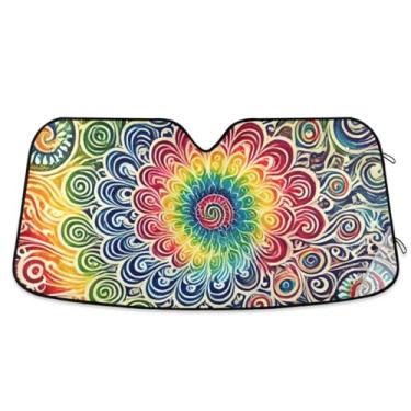 Imagem de Guarda-sol para janela automotiva Rainbow Tie Dye para para-brisas mantém seu veículo fresco