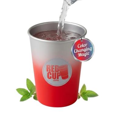 Imagem de Red Cup Living Copo de alumínio que muda de cor, conjunto de 4, 450 ml, superfície ativada a frio, copo de festa reutilizável e durável, presentes para ele, copo inquebrável, copos resistentes