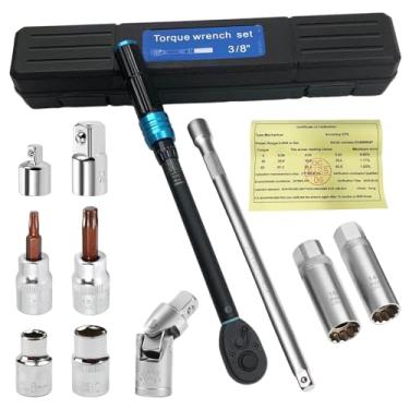 Imagem de FireBee Chave de torque de acionamento de 3/8 polegadas, 5 ~ 60 Nm - Conjunto de chaves de torque de alta precisão de 11 peças inclui velas de ignição, barra de extensão, junta universal, adaptadores