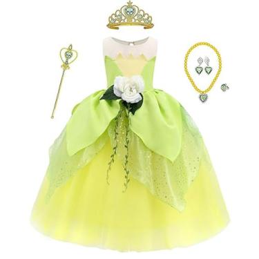 Imagem de ToLaFio Fantasia de princesa Tiana para meninas, vestido de aniversário, vestido de baile