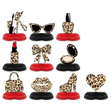 Imagem de Centro de mesa com laço de estampa de leopardo, salto com estampa de leopardo, decoração de lembrancinhas de festa para meninas à noite, feliz aniversário, despedida de solteira, chá de panela