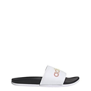 Imagem de adidas Sandália Adilette Comfort Slide unissex para adultos, Preto/branco/multicolorido, 15 Women/14 Men
