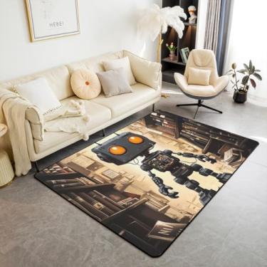 Imagem de Tapete de área de robô moderno, 12 x 18 cm, para quarto, sala de jogos, tema de ficção científica, tapete para sala de estar, tapete impresso de livros mágicos, antiderrapante, fixe, robô, de ficção