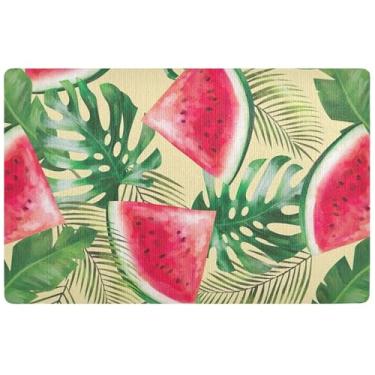 Imagem de TSENQUE Tapete personalizado de melancias tropicais folhas de palmeira Halloween decoração de varanda antiderrapante tapete lamacento para cães tapete de porta da frente 81,3 cm x 50,8 cm