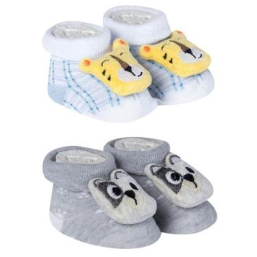 Imagem de Kit 2 Meias Sapatinho Pantufa Bebê Saída Maternidade Recém Nascido Men