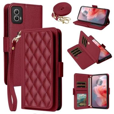 Imagem de Dibosom Capa carteira para Motorola Moto G Power 5G 2024 Argyle com alça de pulso/ombro slots para cartões, bolsa flip de couro PU de luxo, suporte minimalista acolchoado para celular para mulheres G5