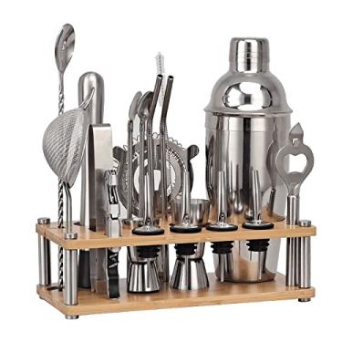 Imagem de Conjunto de Coqueteleira com 20 Peças, Kit Barman em Aço Inoxidável, Base Suporte, Conjunto para Preparo de Drinks e Coquetéis