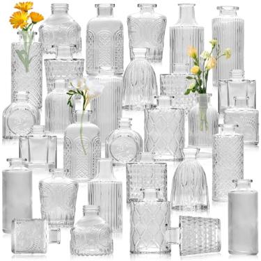 Imagem de Conjunto de 30 vasos de botões pequenos, vasos de vidro transparente para centro de mesa de flores decoração de casamento e festa, decorações de mesa para casa, vasos de botão a granel para