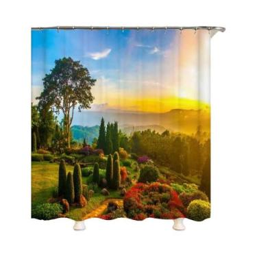 Imagem de Cortina De Chuveiro Impermeável 3D Com Paisagem De Árvores Florestais 