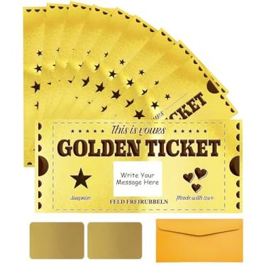 Imagem de PLIGREAT 10 conjuntos de bilhetes dourados com envelope, cartões de raspar impressos duplamente 20 cm x 9 cm presente surpresa revelar cartões de cupom DIY para aniversário, feriado, sorteio de