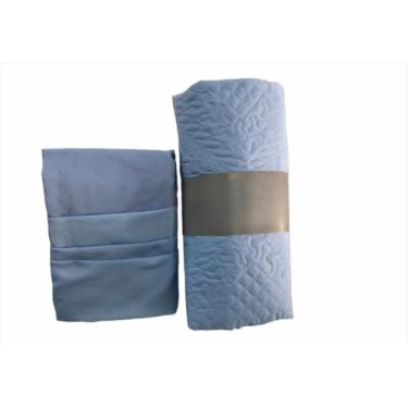 Imagem de Kit Cobre Leito Casal 4 Peças + Jogo de Lençol Padrão – Promoção em Poliéster Toque Macio(Azul Bebe)