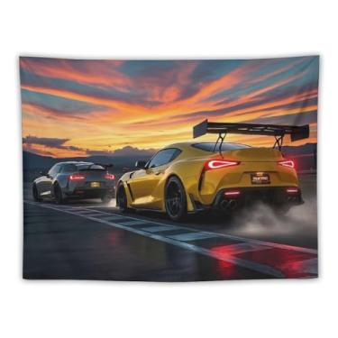 Imagem de HouLaiZhe JDM Tapeçaria de carro corrida Jdm Sup Vs R34 Pôr do sol parede quarto decoração de casa tapeçarias estética piquenique decoração de parede arte de parede para dormitório sala de estar 76.2