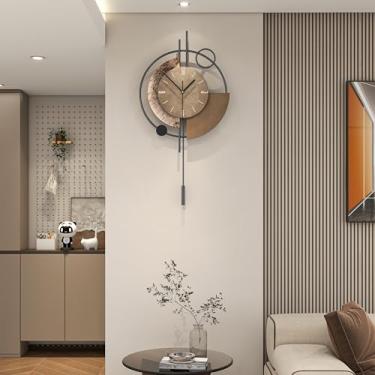 Imagem de FLEBLE Relógio de parede grande, decorativo, moderno, com pêndulo, qualidade silenciosa, quartzo, operado por bateria, para sala de estar, cozinha, casa, fazenda, decoração de parede de quarto, 32 x