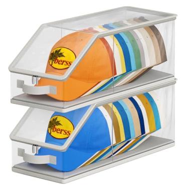 Imagem de AOODA 2 peças de armazenamento de chapéus empilháveis para bonés de beisebol, organizador de chapéus transparente para armário comporta até 24 bonés, exibição de caixa de chapéu masculino com papelão