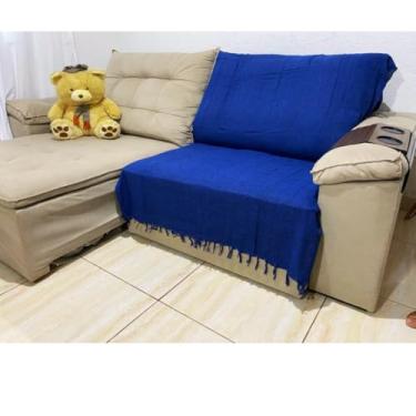 Imagem de Manta para Sofá Decorativa 2,10x1,20m em Algodão – Protetora para Sala 2 ou 3 Lugares(Azul Royal)