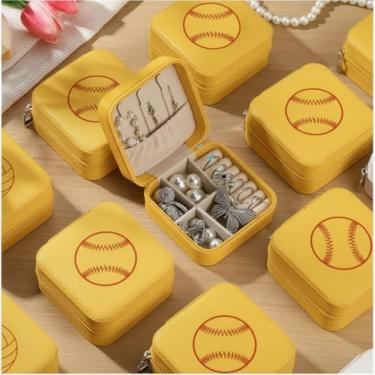 Imagem de Huquary 12 peças de presentes de softbol para equipes, caixa de joias de softball, de veludo, amarelo, pequena caixa de joias de viagem para amantes de clubes de times esportivos, brindes
