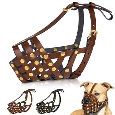 Imagem de OOPSDOGGY Pitbull Dog Muzzle para Cães Grandes - Couro Respirável Seguro Cesta Focinho para Raças Médias Grandes Evita Mordidas Sem Mastigar Amstaff Staffordshire Terrier (Marrom, Tamanho 4 - Pitbull)