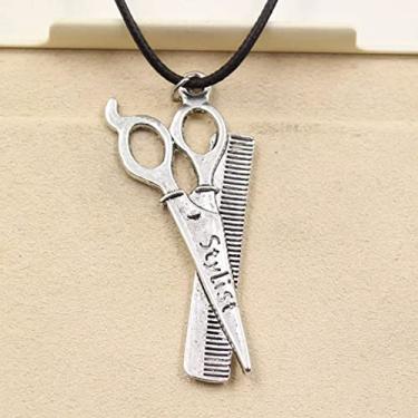 Imagem de EDCRFV Colar pingente de prata tibetano em forma de pente com pingente de couro preto feito à mão