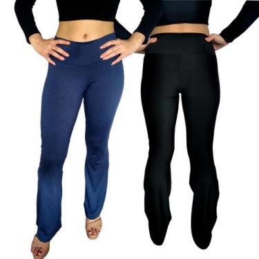 Imagem de Kit 2 Calças Femininas Flare Bailarina Cós Lisa Cores Sortidas Suplex 