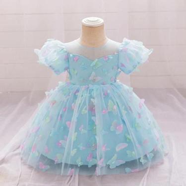 Imagem de Vestido De Princesa Com Estampa De Borboleta Rosa Para Meninas Bebês, 