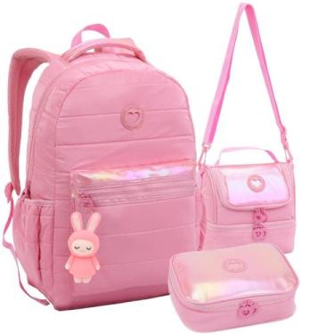 Imagem de Kit Mochila de Costas Escolar Feminina com Lancheira Térmica Estojo Bo